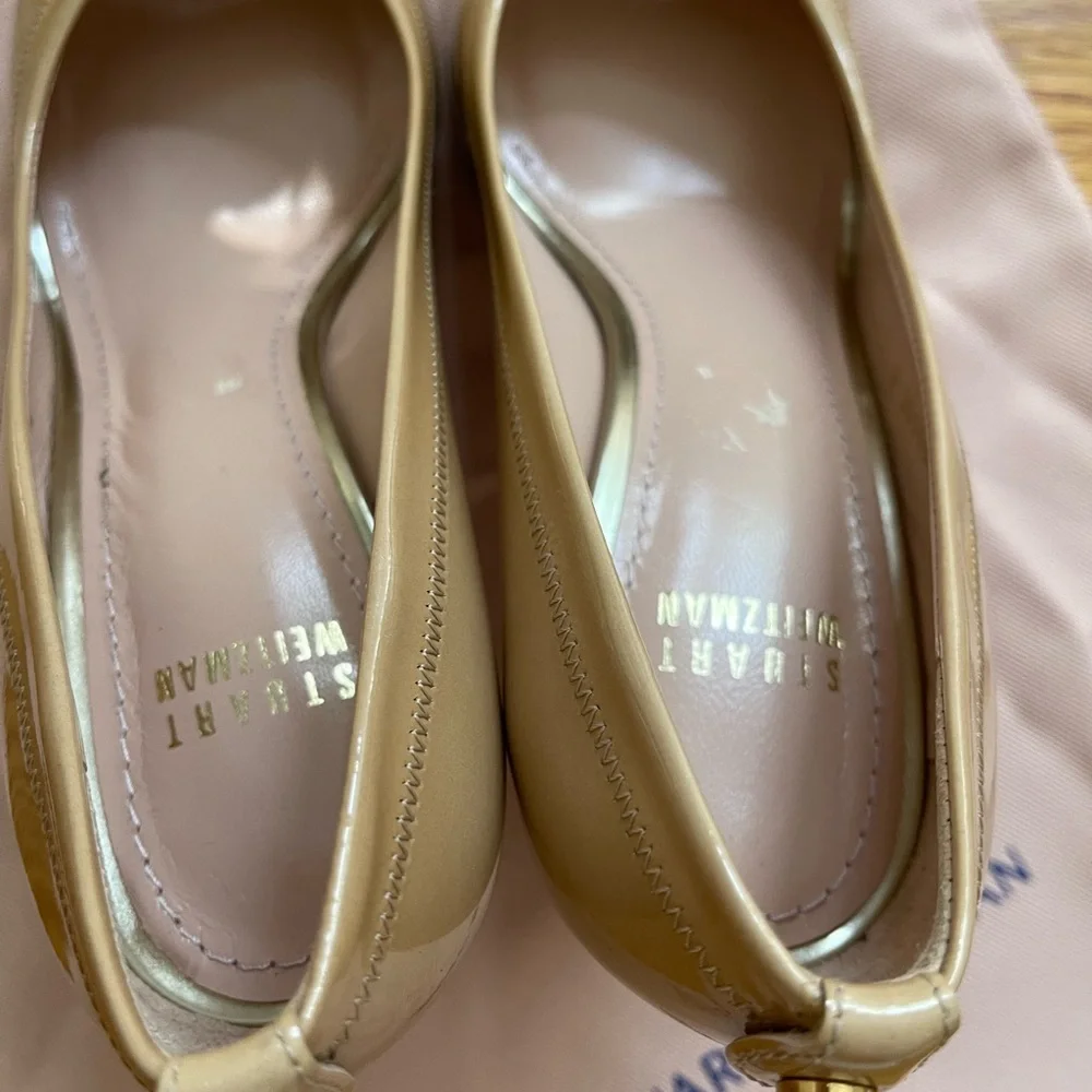 Stuart Weitzman Nude Patent Leather Open Toe Heels size 6 - Picture 9 of 13